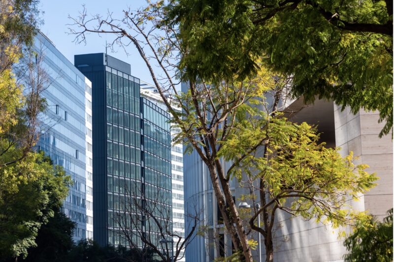 Torres corporativas de vidrio, referencia de representación de inquilinos